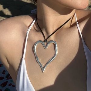 🖤Silver Chunky Heart Hollow Pendant Necklace🖤